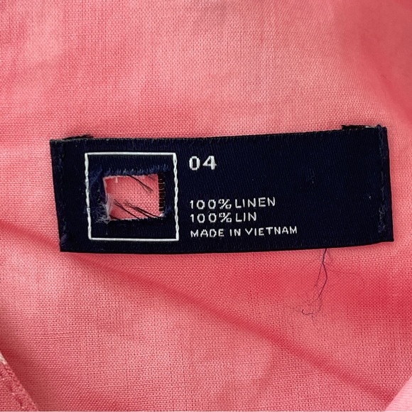 Gap Pink Batik Ikat Sleeveless A-Line V-Neck Mini Dress 100% Linen Size 4 - Picture 9 of 10